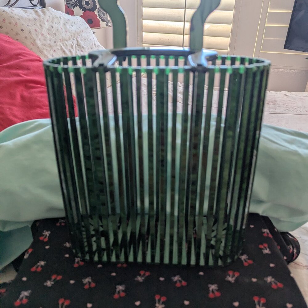 Retro Vintage Look Tiki Purse-Green Retrolite Bamboo Look Tote/Handbag - Picture 3 of 16